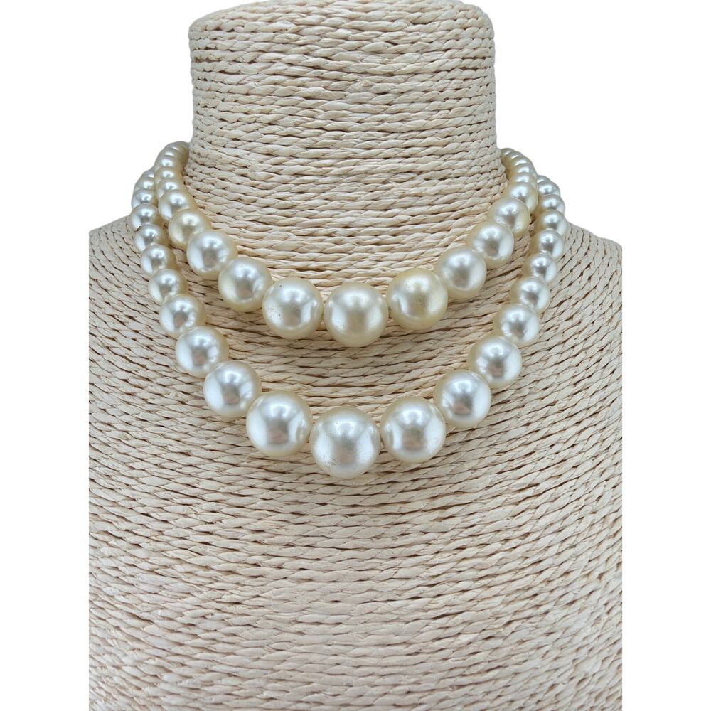 Vintage Mid-Century Japanese Double-Strand Glass Pearl Export Necklace